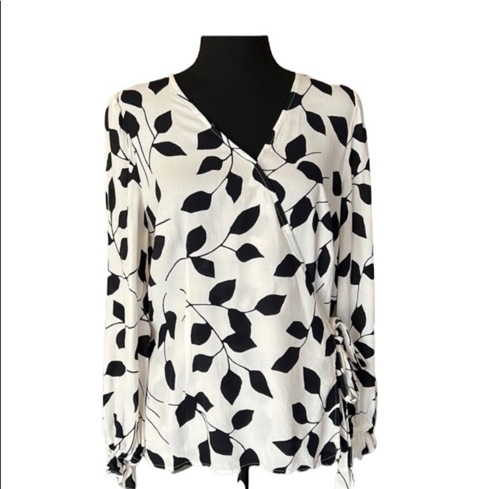 Talbots Abstract Leaves Print Wrap Sash Blouse Si… - image 2